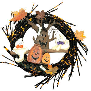 Halloween/Fall Wooden Wreath Ghosts and Pumpkins